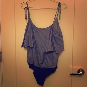 Zara NWT frayed denim body suit